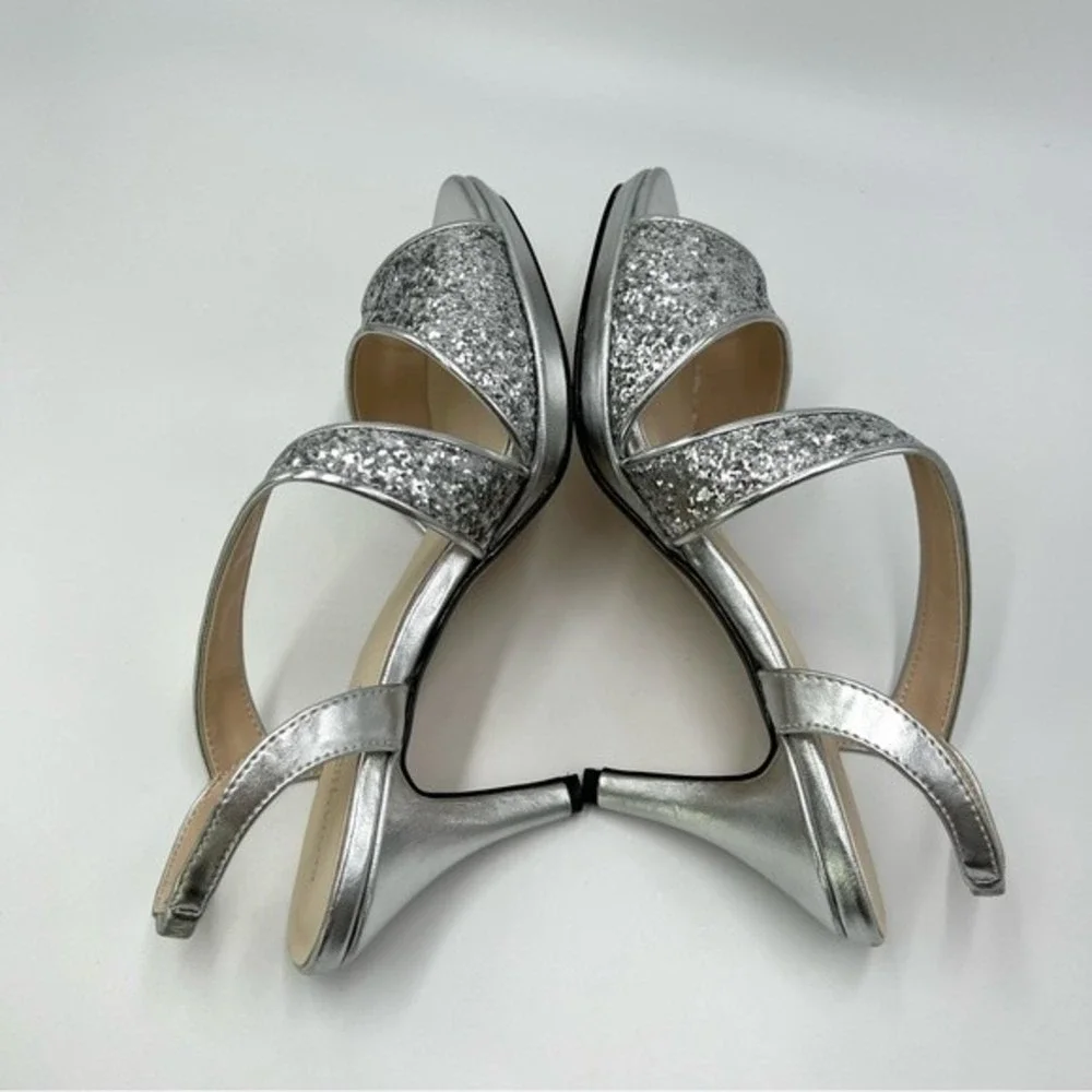 Touch Ups Womens Size 7 Silver Glitter Platform‎ Open Toe Dress Sandals Heels